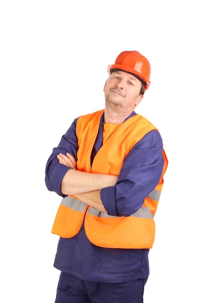 Hombre en ropa de trabajo y sombrero duro —  Fotos de Stock