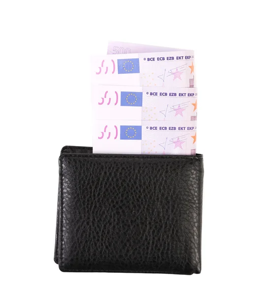 Five hundred euro bills in purse. — Stock Photo, Image