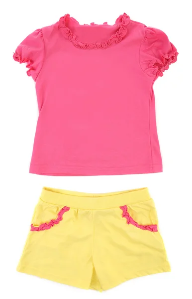Roze t-shirt met korte broek voor meisje. — Stockfoto