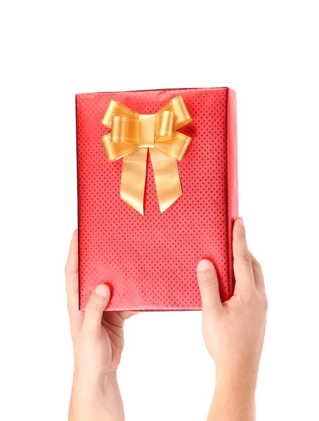 Hand houdt doos van de gift. — Stockfoto