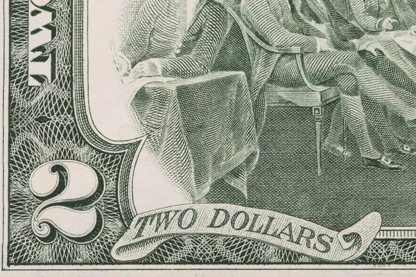 2 dollar Bill közelről. — Stock Fotó