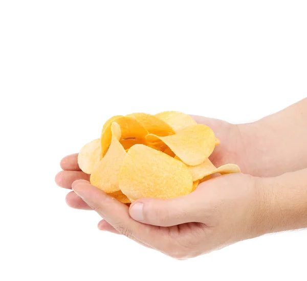 Potato chips on hands. — Stock Photo, Image