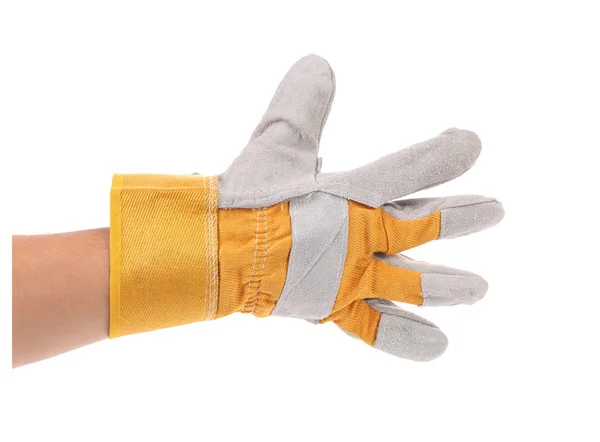 Hand in gloves shows five. — Stock Photo, Image