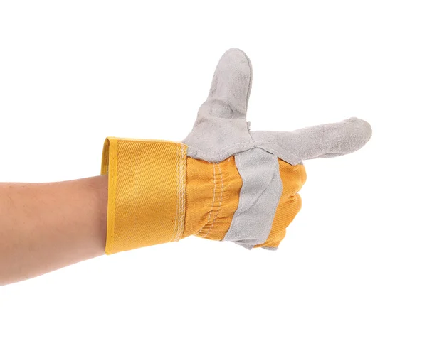 Hand in gloves holds as gun. — Stock Photo, Image