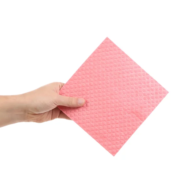 Hand holds pink cleaning sponge. — Stock Photo, Image