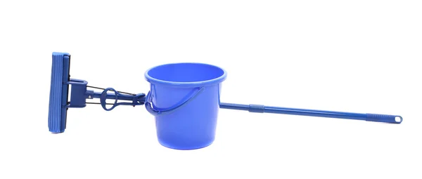 Blue bucket with sponge mop. — Stock Photo, Image