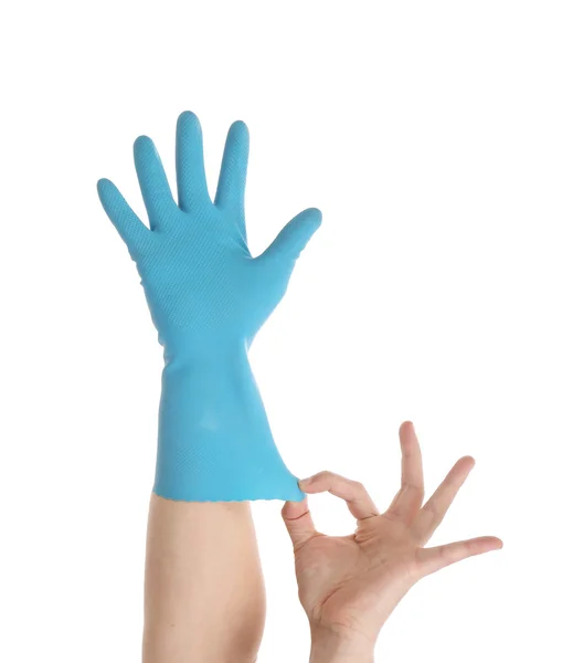 Латексна рукавичка для прибирання рук . — стокове фото