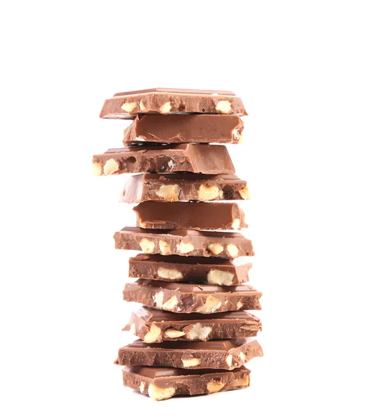 Stack of milk chocolate bar with nuts — Stock Photo, Image