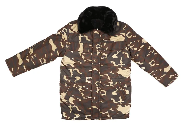 Chaqueta de invierno camuflaje con cuello negro . —  Fotos de Stock