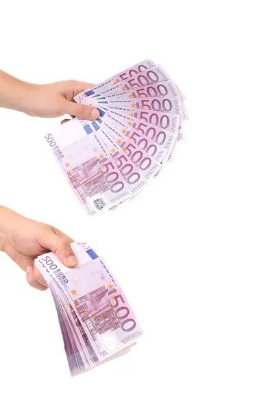 Hands holding 500 euros banknotes — Stock Photo, Image