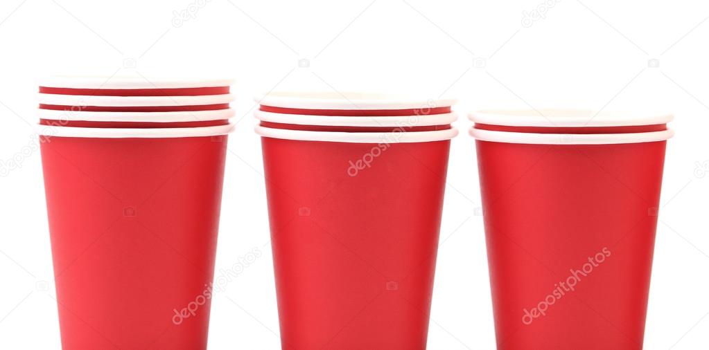 Three red paper cups