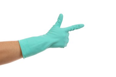 İş eldiveni silah gibi el.