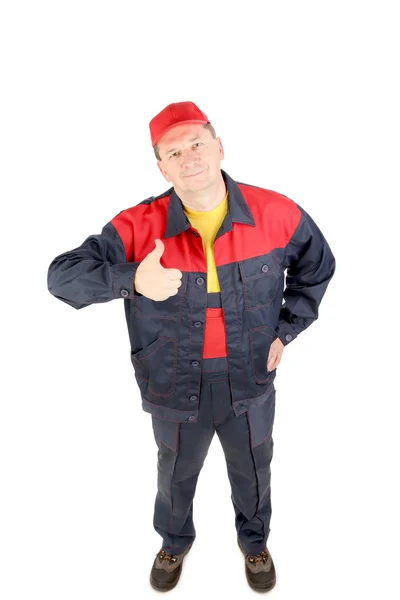 Worker shows thumb — Stock Photo, Image