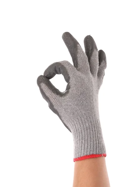 Hand shows ok sign in rubber glove. — Stock Photo, Image