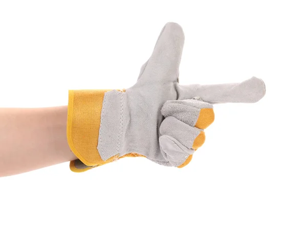 Hand in work glove like a gun. — Stock Photo, Image