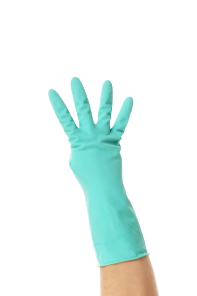 Ruka ukazuje čtyři gumové rukavice. — Stock fotografie