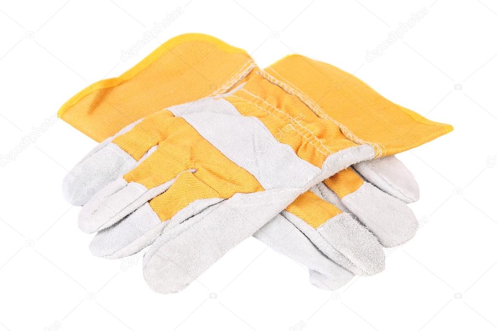 Construction gloves yellow white.