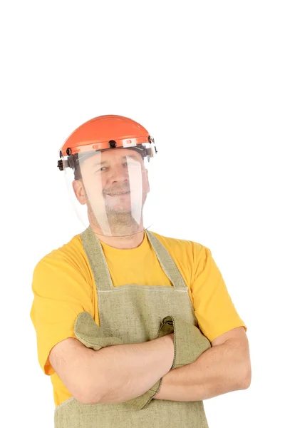 Apron man smiling with arm crossed. — Stock Photo, Image