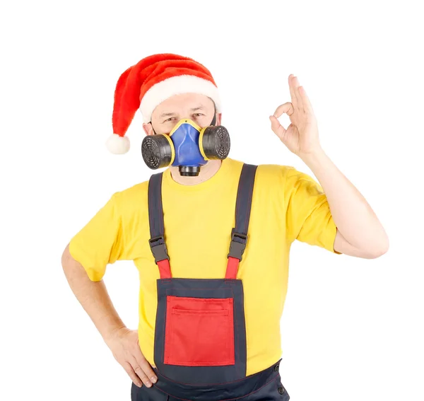 Worker in har with respirator. — Stock Photo, Image
