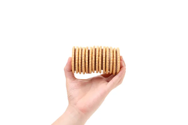 Galletas de galletas con relleno en la mano . — Foto de Stock