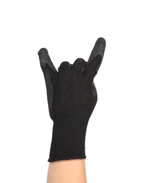 Gloved hand giving the Rock and Roll sign. — Stock Photo, Image