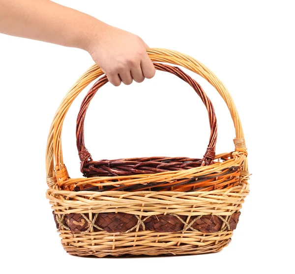 Hand holds two vintage weave wicker basket — Stock Photo, Image