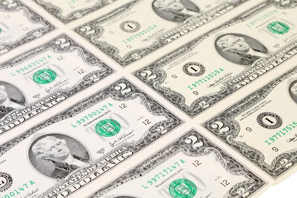 Background of two-dollar bills. — Stock Photo, Image
