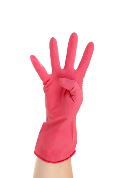 Hand shows four in red rubber glove. — Stock Photo, Image