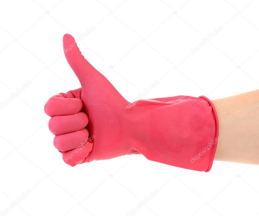 Thumbs up in red rubber glove