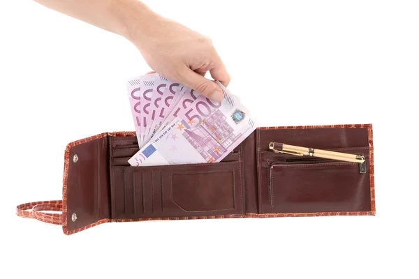 Five hundred euro bills in purse. — Stock Photo, Image