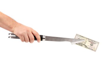 el tutma Barbekü Maşa ile 50 dolar bill
