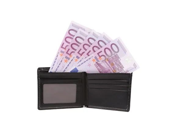 Vijfhonderd euro bill in open portemonnee. — Stockfoto