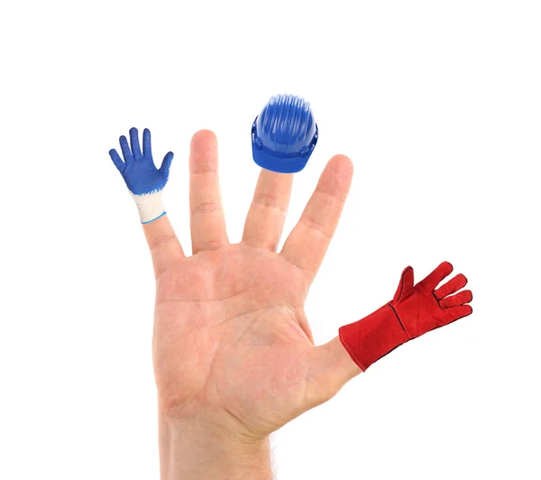 Hjälm och handskar hängande från fingrarna. — Stockfoto