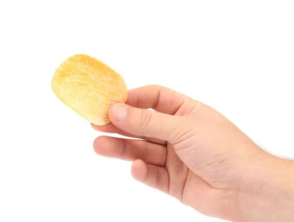 Mão detém batatas fritas — Fotografia de Stock