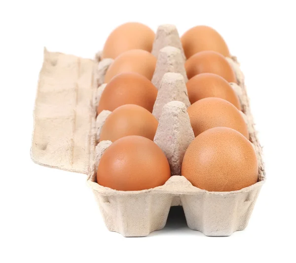 Brown eggs in egg box — Stock Photo, Image