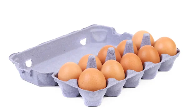 Ouă brune în cutie de ouă — Fotografie, imagine de stoc