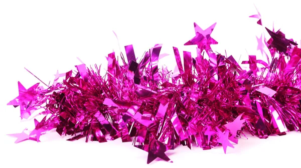 Закрыть рождественскую фиолетовую мишуру со звездами — стоковое фото