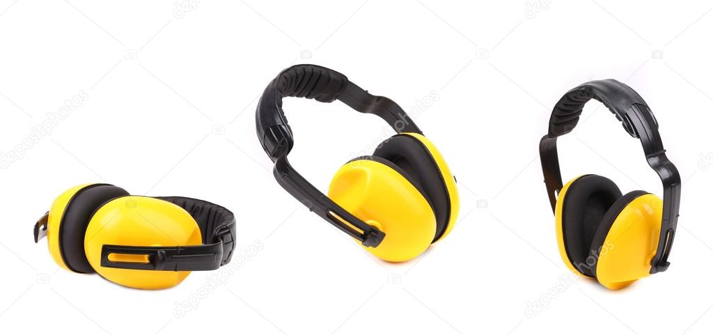 Set of yellow protective ear muffs