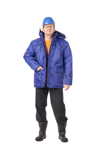 在冬季工作服和安全帽的男子 — 图库照片