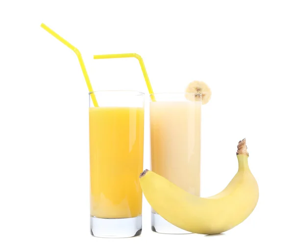 Säfte aus Orangen und Bananen. Früchte. — Stockfoto