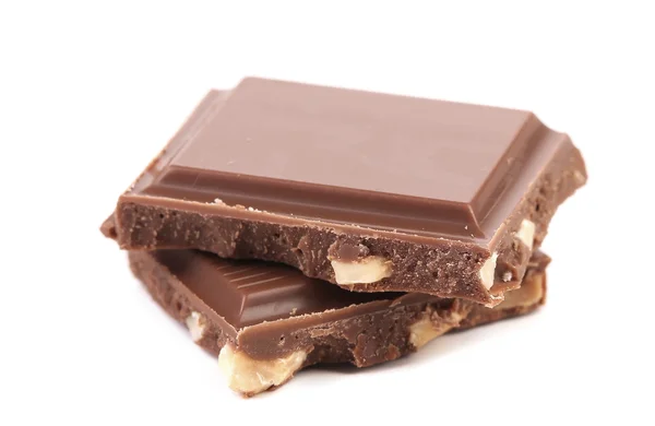 Two broken chocolate bars with nuts. — Stock Photo, Image