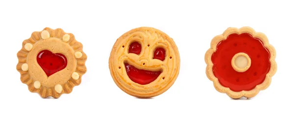Thre different cookies with jam in row. — Stock Photo, Image