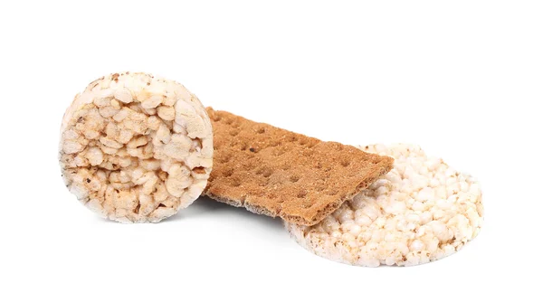 Puffed rice snack and grain crisp bread. — Stock Photo, Image