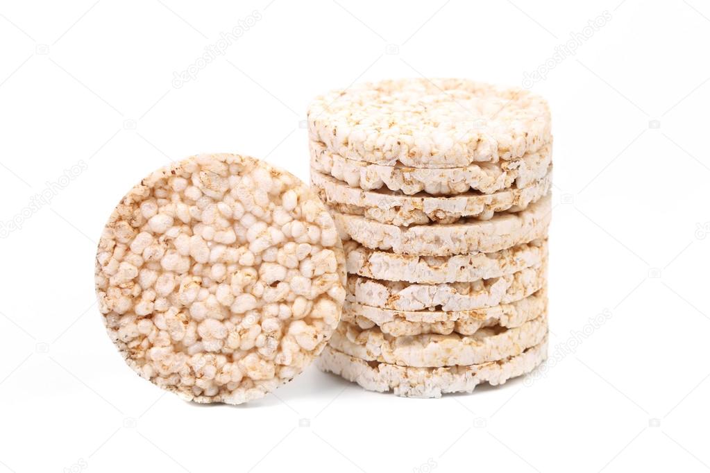 Stack of puffed rice snack.