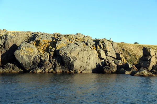 Brązowe skały nad morzem. — Zdjęcie stockowe