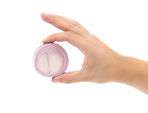 Hand holding onion circle. — Stock Photo, Image