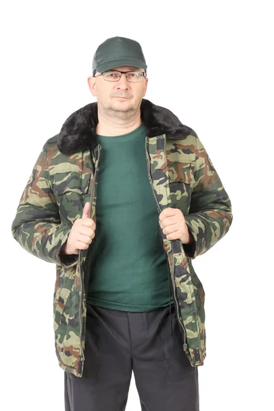 Mann im Militärmantel. — Stockfoto