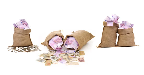 Collage of money in bags. — Stock Photo, Image