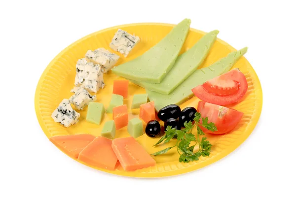 Olives cheese and tomatoes. — Stock Photo, Image