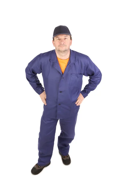 Trabalhador em vestuário de trabalho azul . — Fotografia de Stock